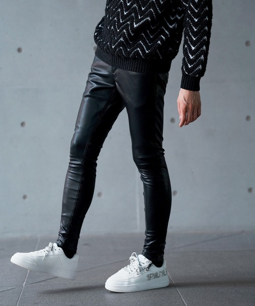 セール】【ハイパーストレッチスキニー】シンセティックレザーパンツ