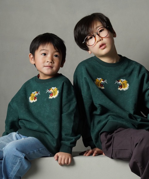 セール】スカジャン風トラ刺繍裏毛トレーナー□80～140cm（スウェット