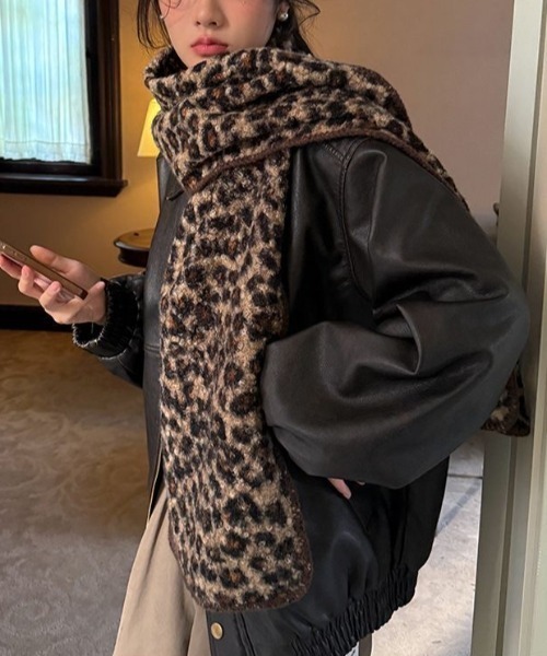セール】ヒョウ柄もこもこマフラー（マフラー）｜ViViDAY（ビビデー
