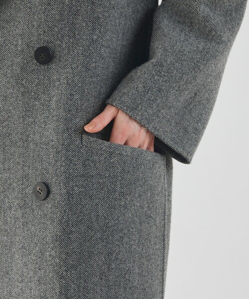 ヘリンボーンダブルフェイス ダブルブレストコート（チェスターコート