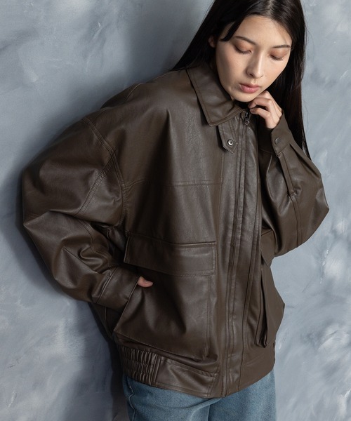 セール】Vintage-like synthetic leather A-2 jacket/ヴィンテージ