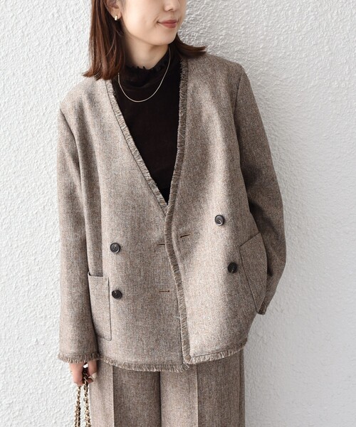 セール】SHIPS Colors:フリンジ ヘリンボーン ジャケット（テーラード