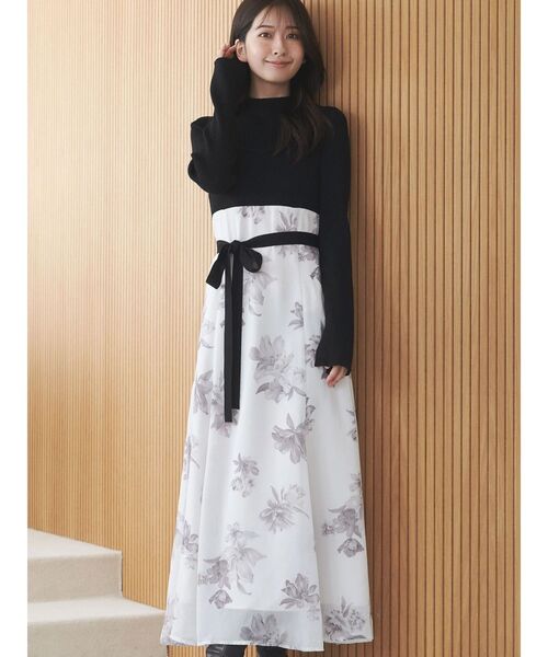 セール】フラワードッキングロングスリーブワンピース（ワンピース