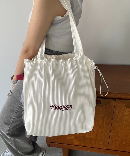 セール】【Keepers】 刺繍 ロゴ プリーツ トートバッグ（トートバッグ