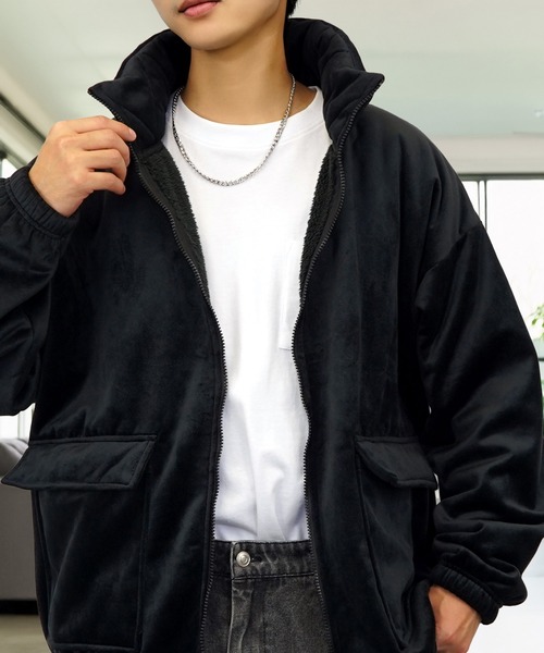 セール】ミリタリージャケット ベロア×ボア ブルゾン（ミリタリー