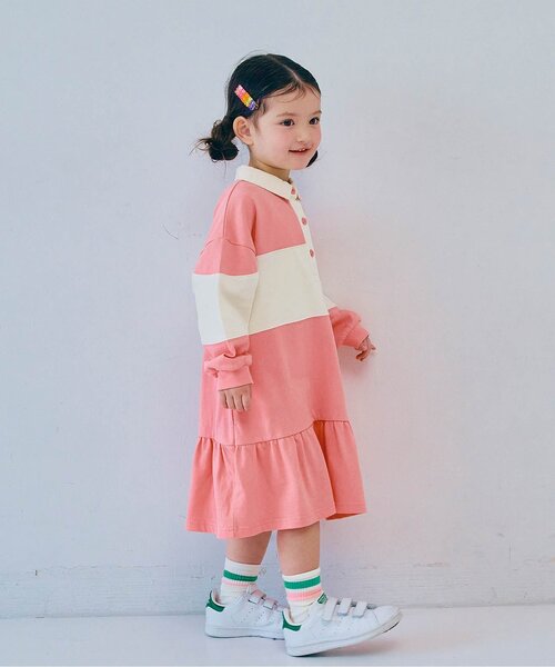 春色の切替ラガー裾フリルワンピース_ジュニア対応（ワンピース）｜p