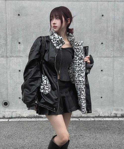 THE CRIMIE レオパード柄ファー黒サテン リバーシブルスカジャン L THE