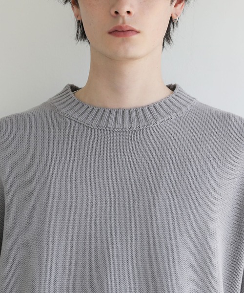 ウォッシャブル5ゲージロングオーバーサイズ クルーネックニット