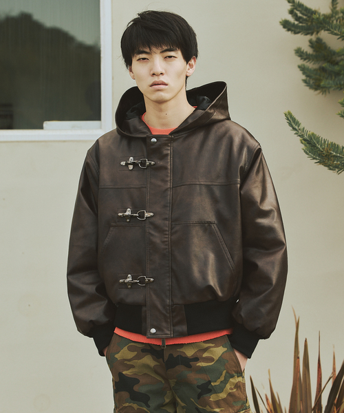 フェイクレザー ファイヤーマン フード ジャケット（その他アウター