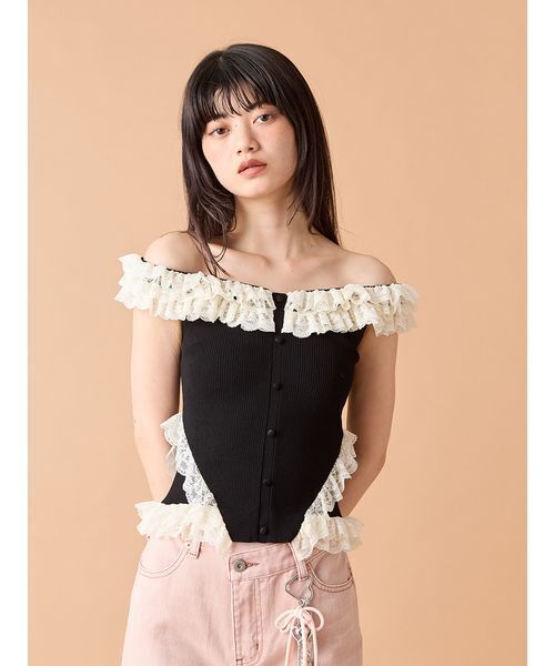 LILY BROWN（リリーブラウン）の「2wayレースフリルニットトップス