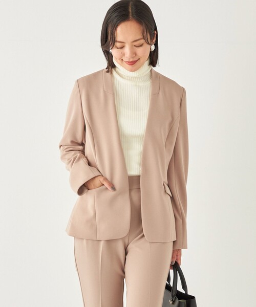 セール】SHIPS Colors:ストレッチ ジョーゼット Vカラー ジャケット2