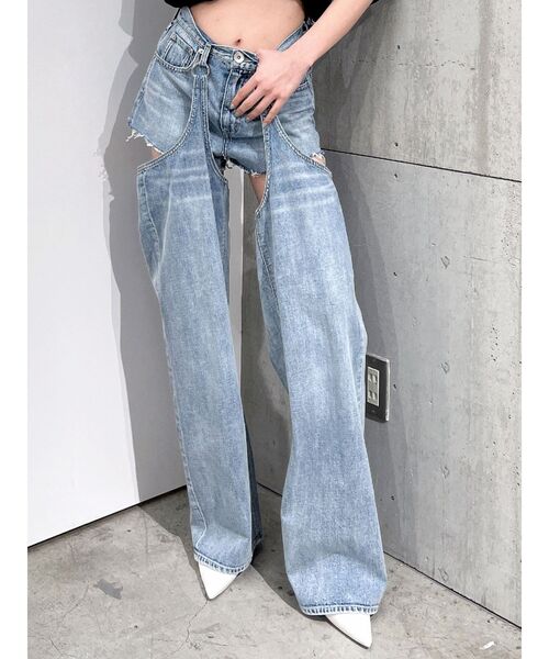 GYDA（ジェイダ）の「ハイウエストレイヤードデザイン2WAYデニムパンツ