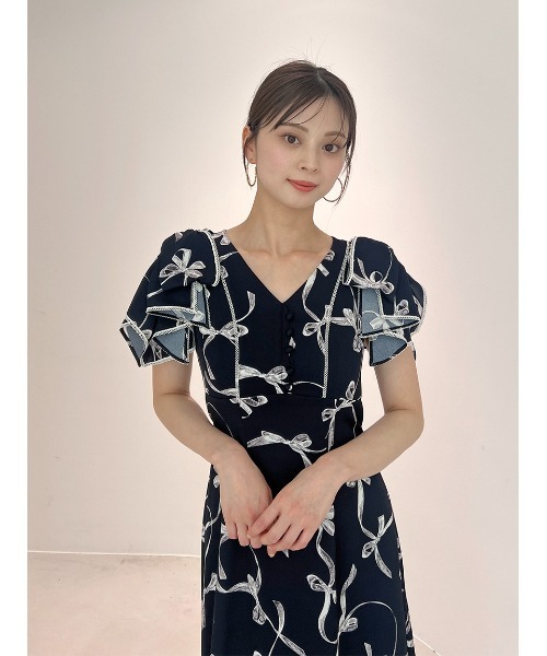 セール】【00サイズあり】Sustainableリボンプリントワンピース