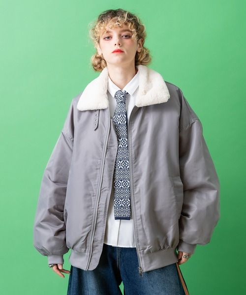 a.p.o.v. ファー襟ナイロン中綿オーバーサイズフライトジャケット