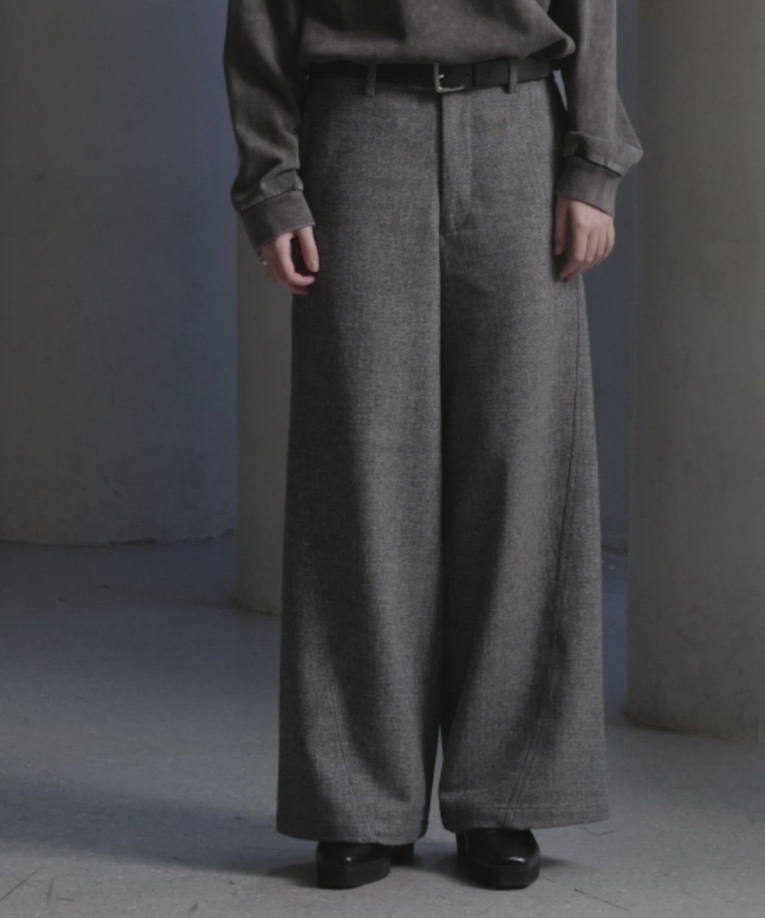 セール】【CLEL】Wool Blend Herringbone Tweed 3D Pants / ウール