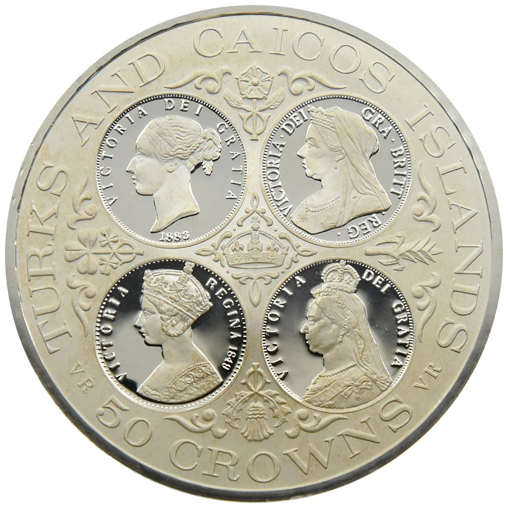 タークス・カイコス諸島 1977 エリザベス2世 50クラウン 銀貨 NGC PF