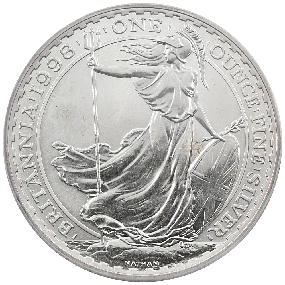 イギリス 1998 エリザベス 2ポンド 1オンス 銀貨 PCGS MS65 ブリタニア