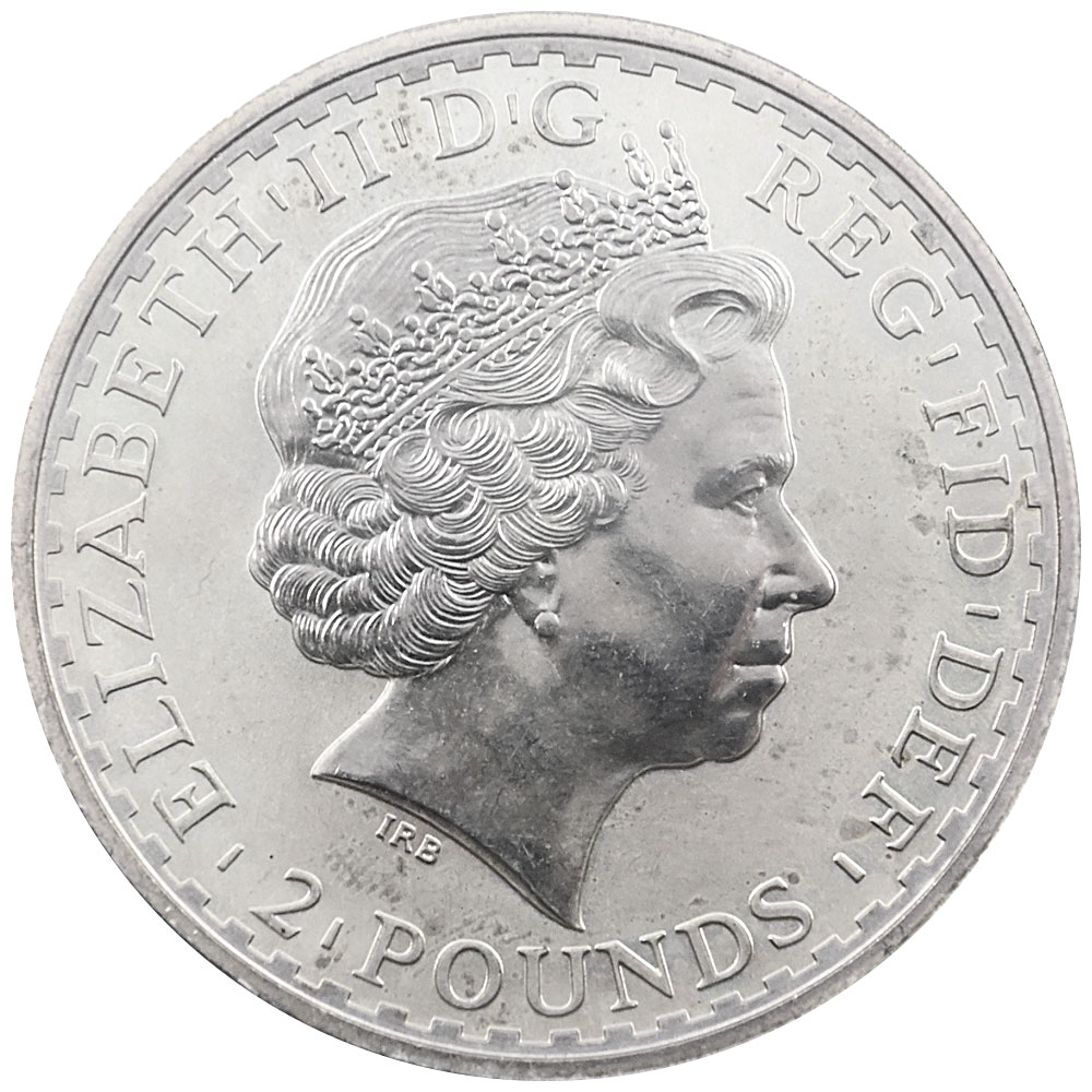 イギリス 1998 エリザベス 2ポンド 1オンス 銀貨 PCGS MS65 ブリタニア