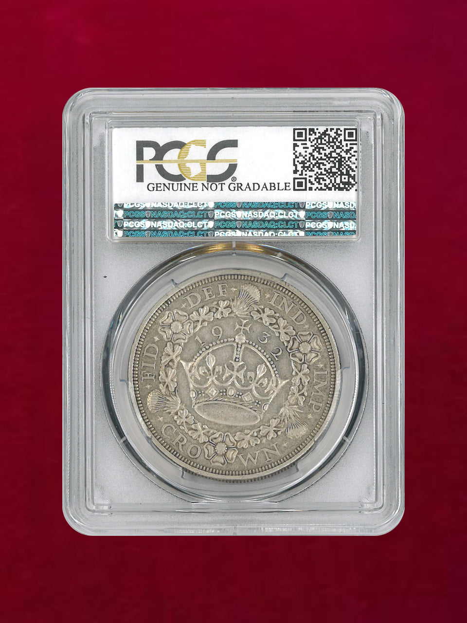 イギリス】クラウン 銀貨 1932 PCGS Genuine Rim Damage-AU Detail［B