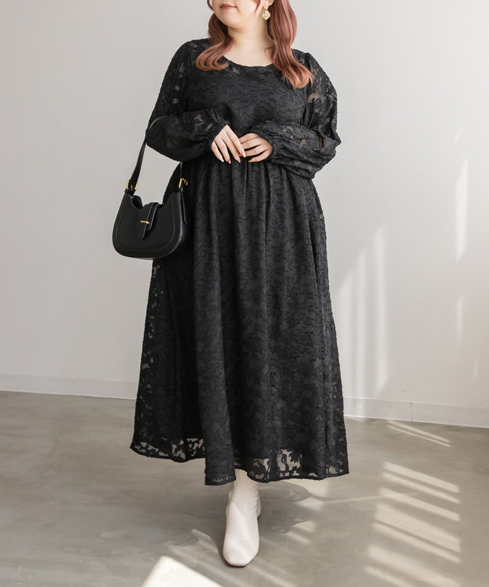 CLETTEオリジナル☆ジャガード花柄シアーワンピース | 大きいサイズ