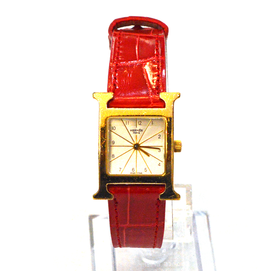 エルメス Hウォッチ 交換用時計ベルトオーダー｜クロコダイル 赤｜交換