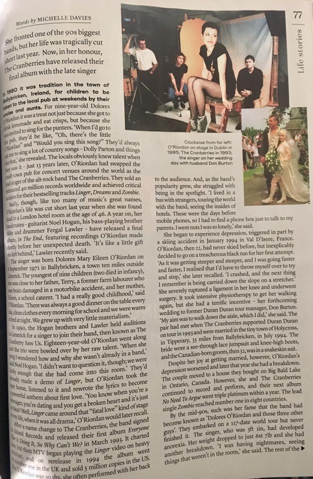 Marie Claire (UK) magazine “Dolores O'Riordan – Life Stories