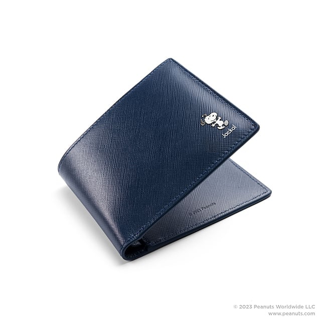 Peanuts UV Printed Leather Short Wallet - Saffiano Blue