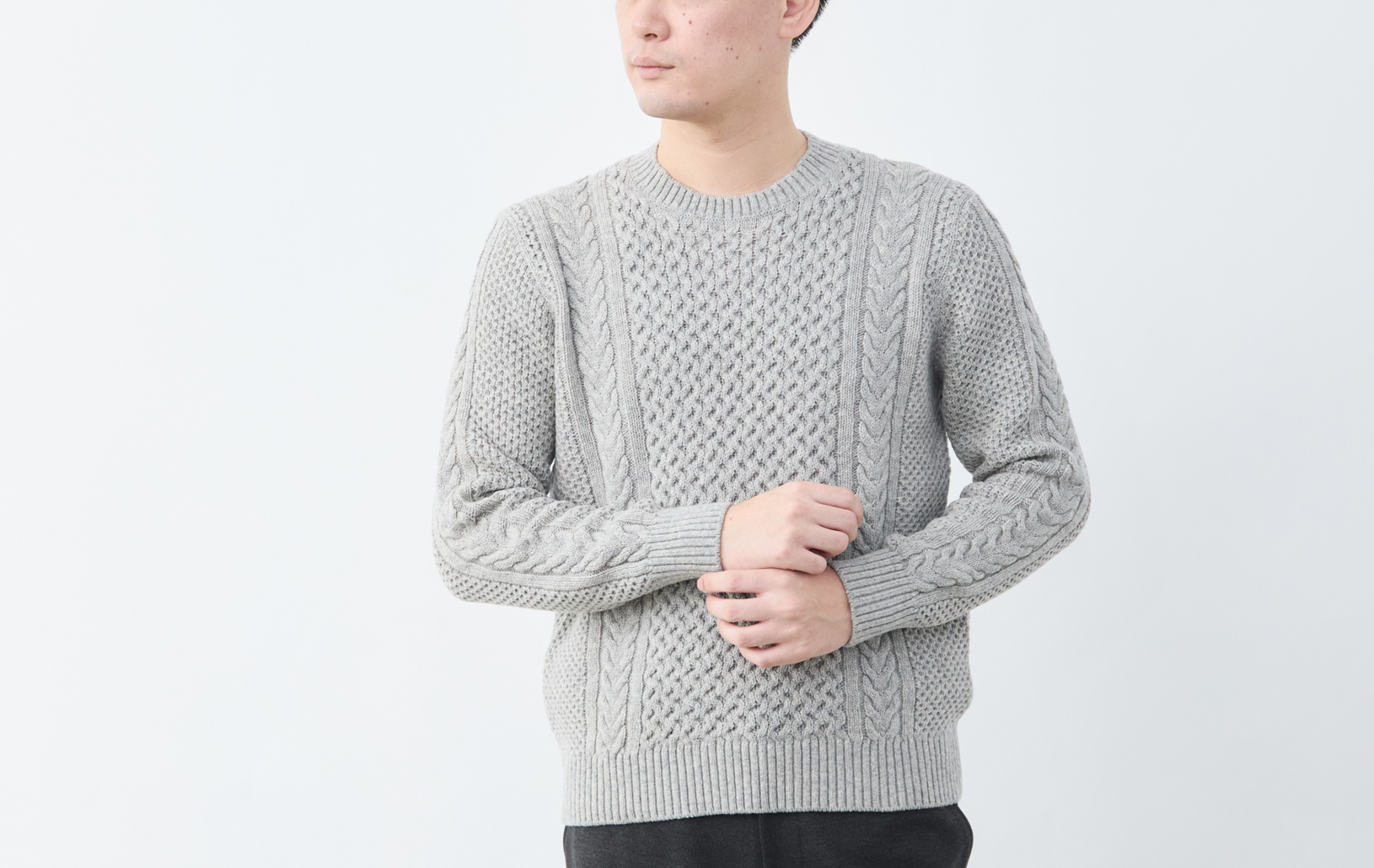 オーセンティック アランケーブルニット/Washable Wool/ネイビー