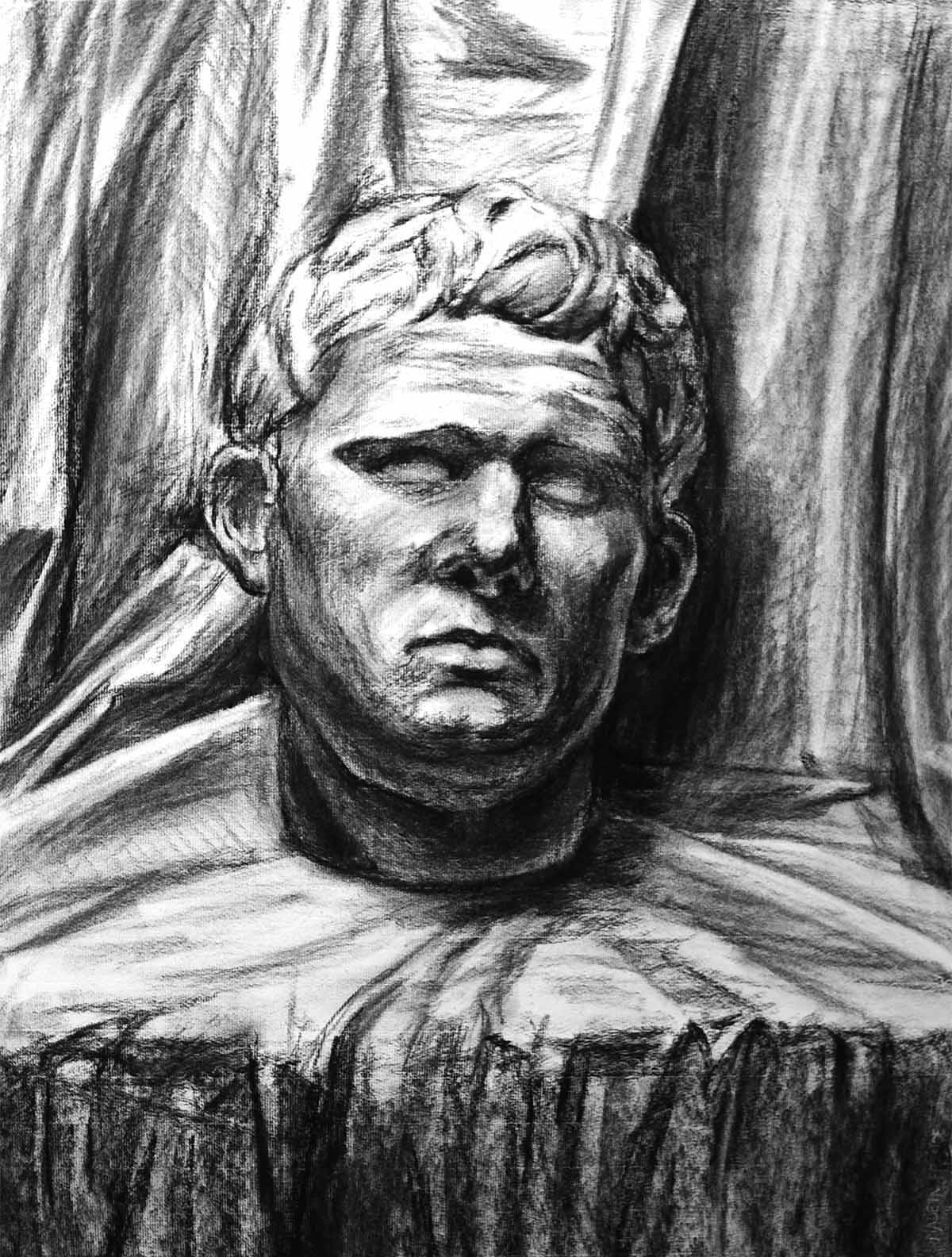 アグリッパ半面石膏像木炭デッサン制作過程 | でなおしデッサン塾