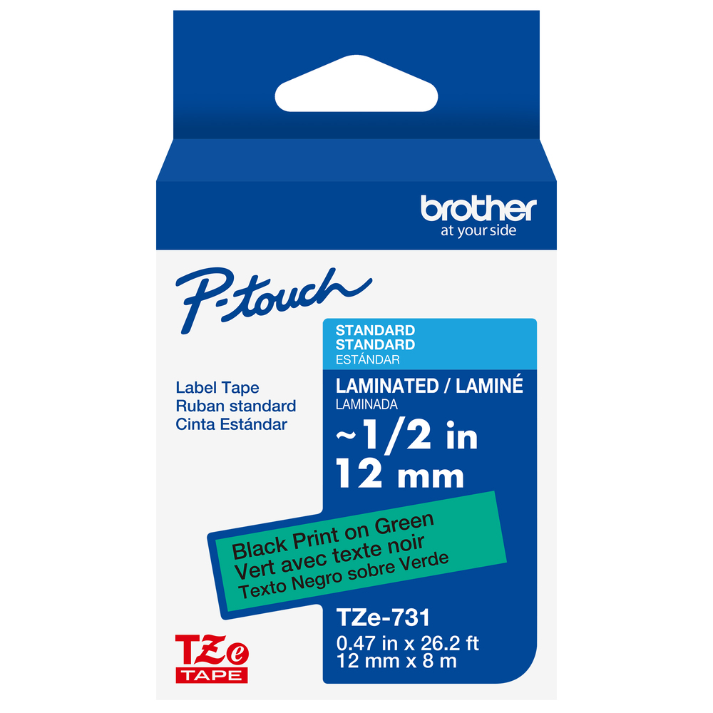 TZe-731 - 12mm Black on Green Laminated Label Tape