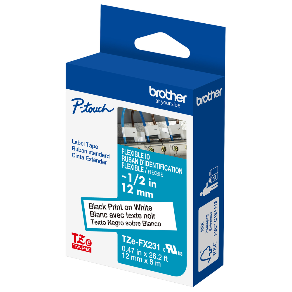 TZe-FX231 - 12mm Black on White Laminated Label Tape