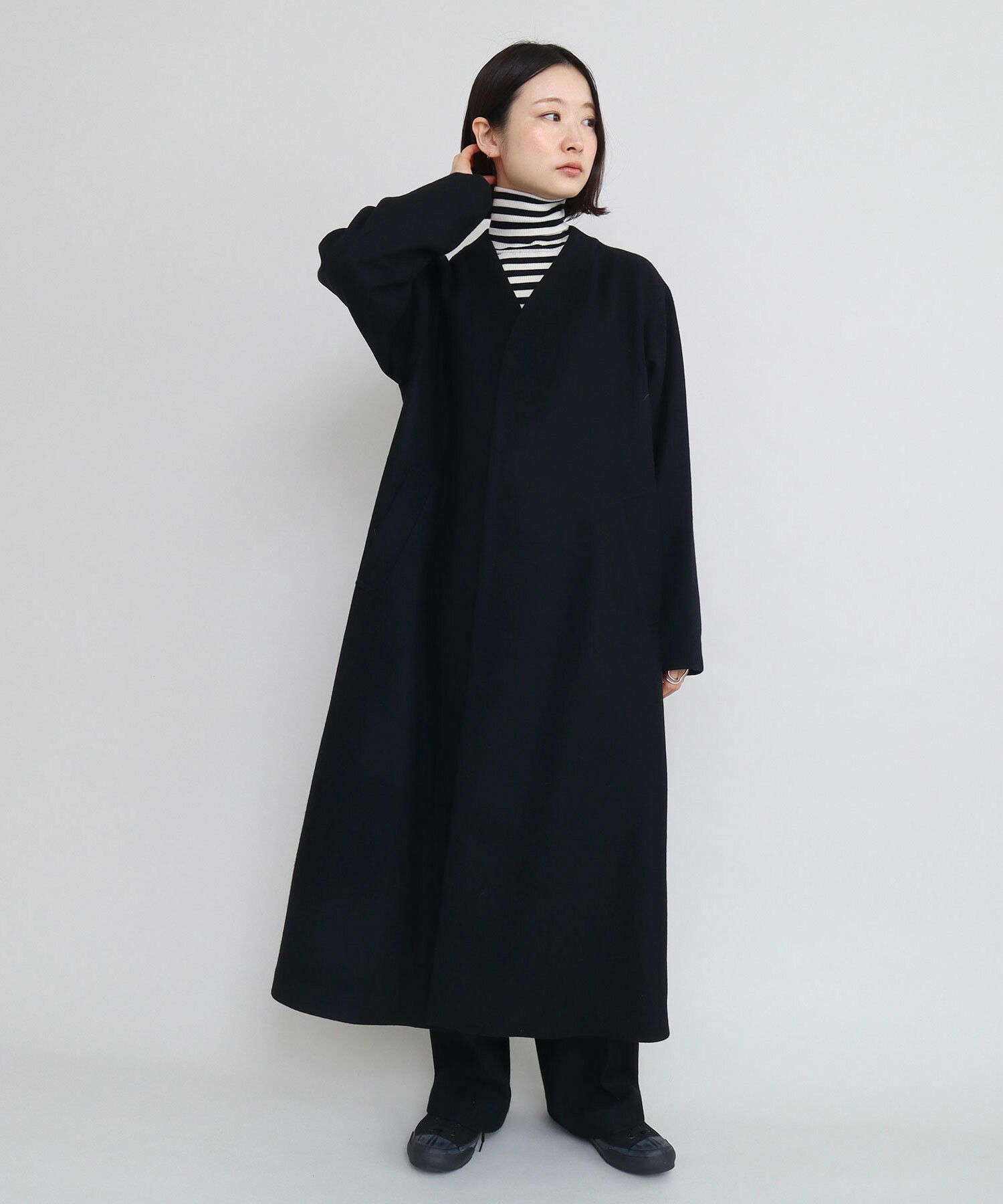 AMBIDEX Store 〇ウールメルトン Vネックロングコート(F アカ): iki