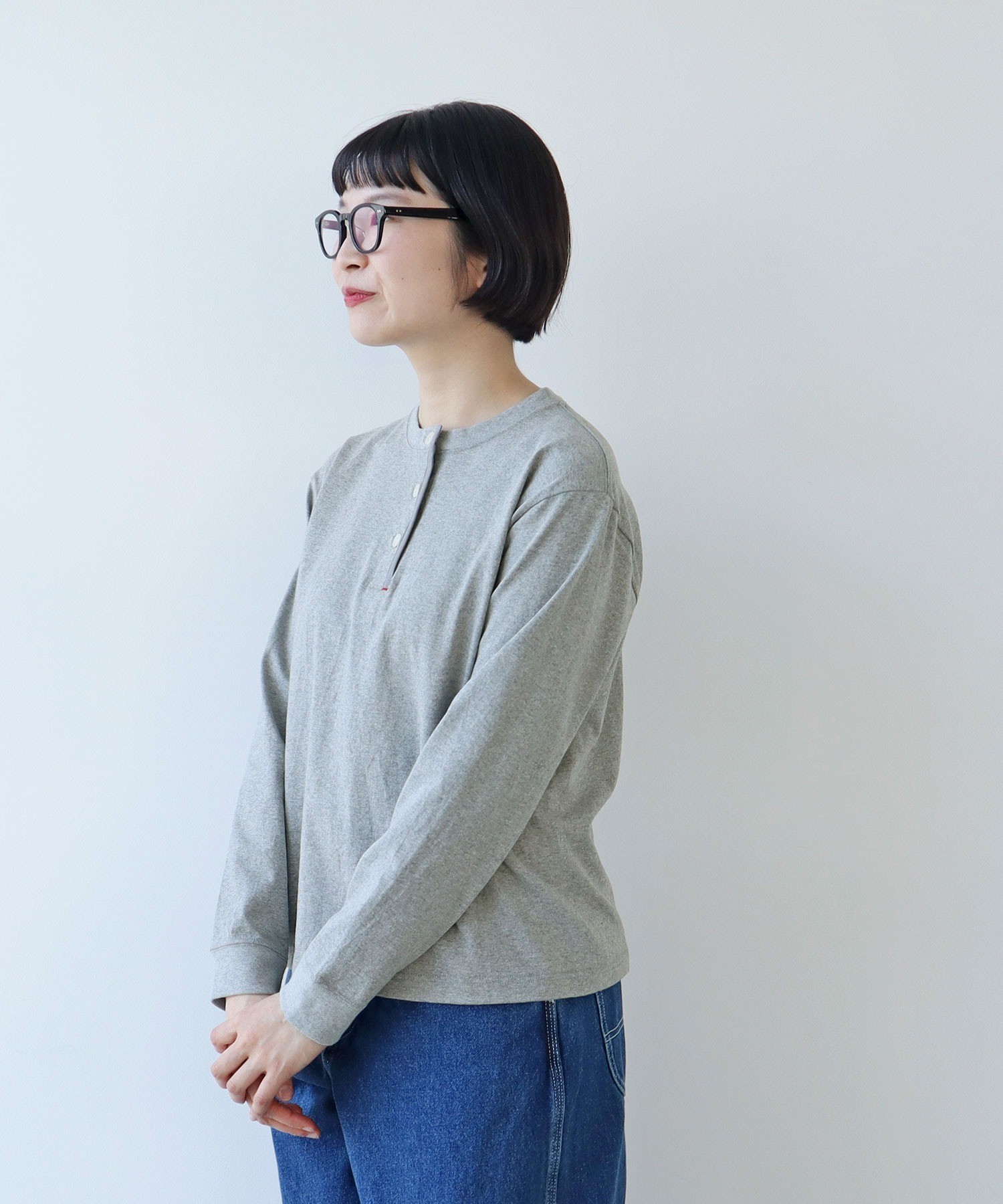 AMBIDEX Store △○度詰め丸胴天竺 ヘンリーネックプルオーバー(F シロ