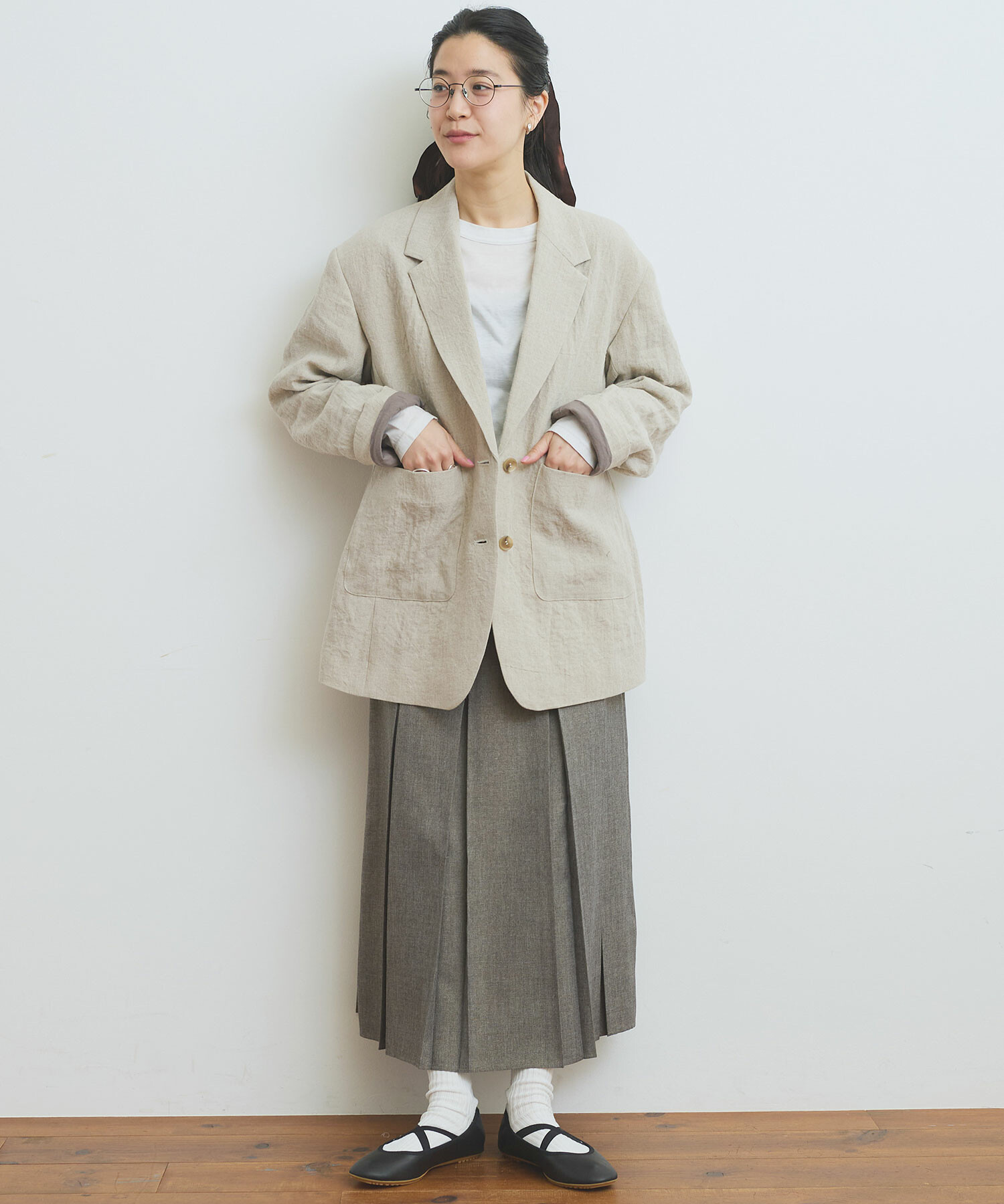 AMBIDEX Store wool mood ボックスプリーツ スカート(F クロ): l