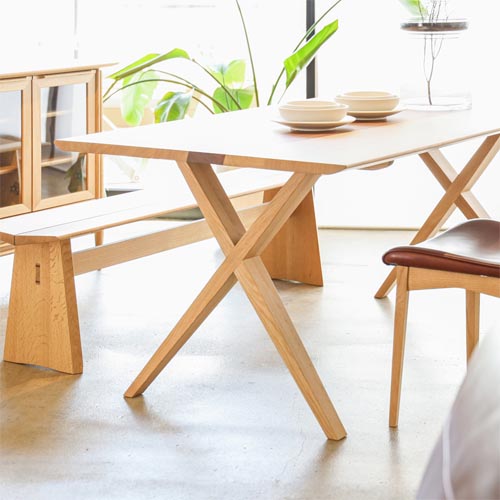 飛騨家具 nissin 日進木工 Carve カーヴ X脚テーブル 国産家具 無垢