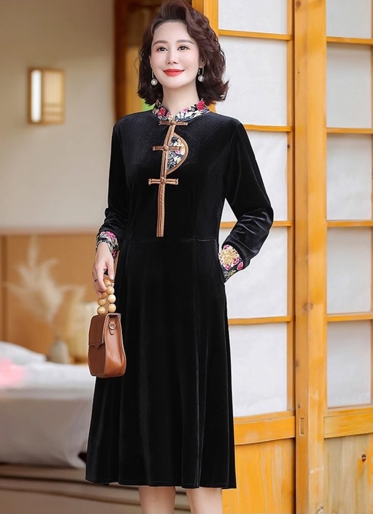 チャイナ服 チャイナカラー ベルベット ワンピース ワンピース