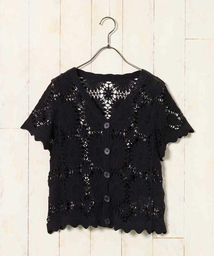 ハーフスリーブフラワーカギ針編みカーディガン カーディガン ニット