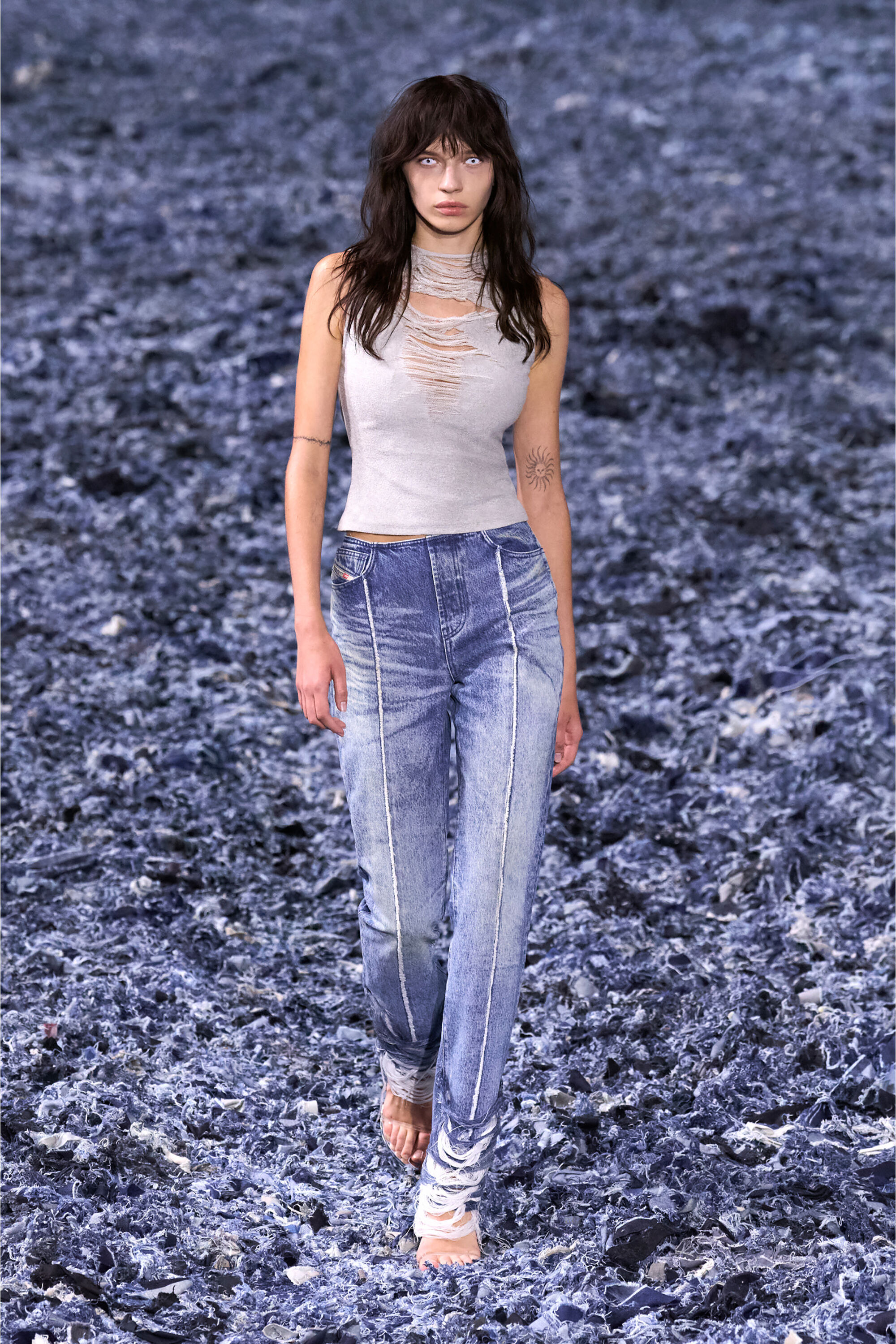 Women's Tank top with distressed front | Grey | Diesel