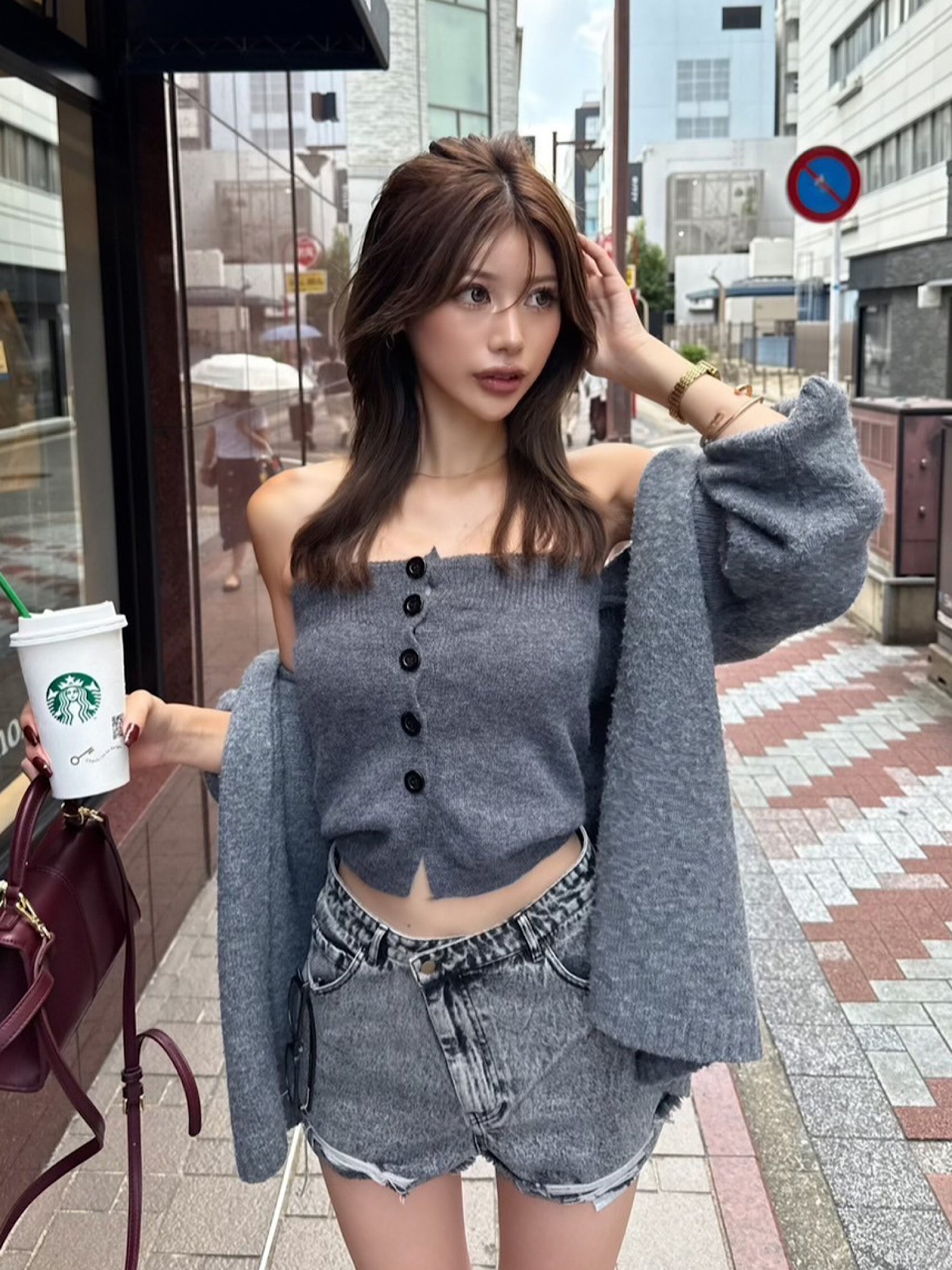 Front button baretop×Knit cardigan SET | DIANTÉ (ディアンテ)公式