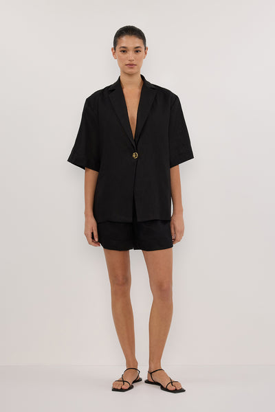 NALA BLACK LINEN RESORT SHIRT – DISSH
