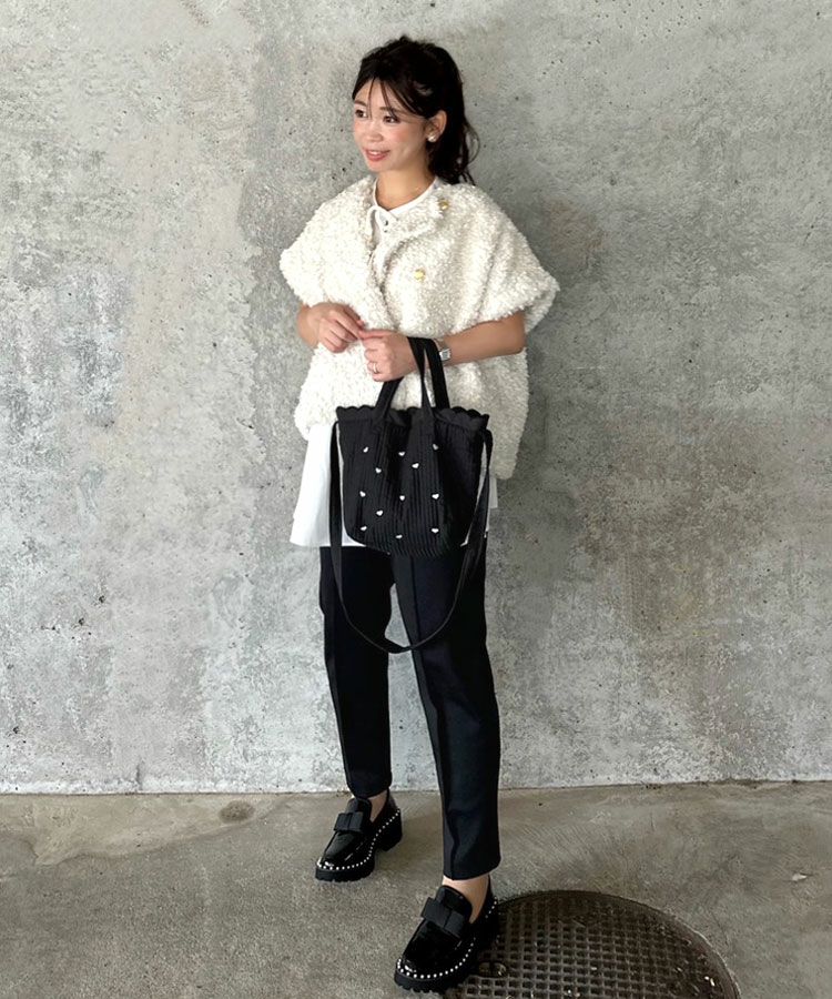 hichan×Donobanコラボ スカラップマザーズバッグ/ ブラック スカラップ