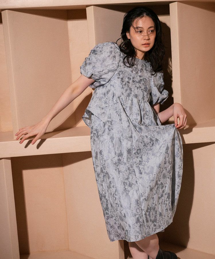 bubble sleeve jacquard dress