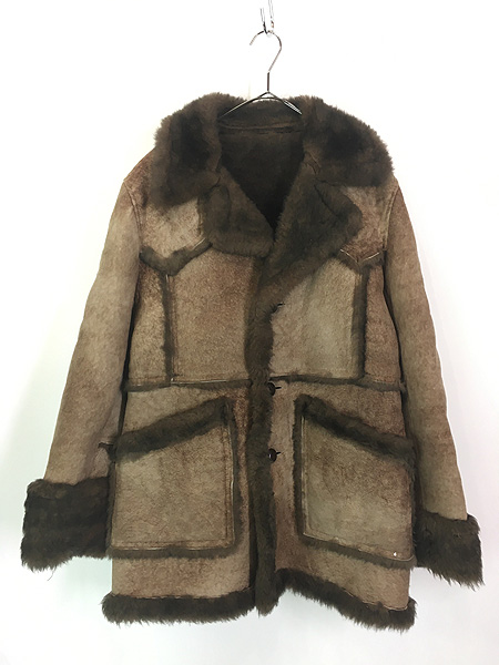 古着 70s 本革 ムートン シープスキン レザー パッチワーク ランチ