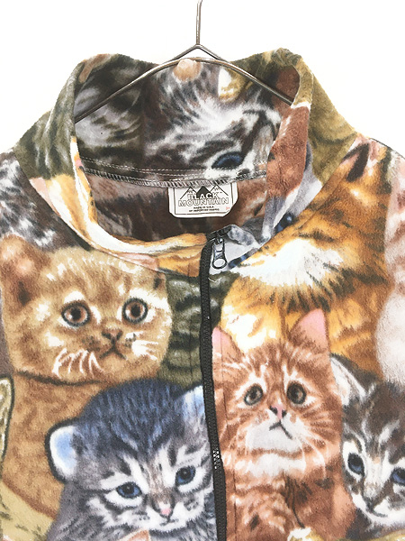 古着 90s USA製 BLACK MOUNTAIN 猫 ねこちゃん アニマル 総柄 フリース