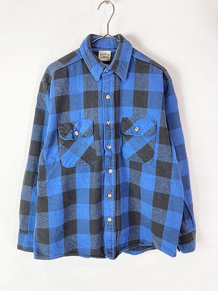 古着 90s USA製 FIVE BROTHER ブルー × ブラック ブロック チェック