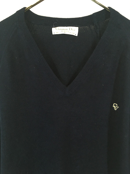 古着 80s USA製 Christian Dior ワンポイント Vネック アクリル ニット