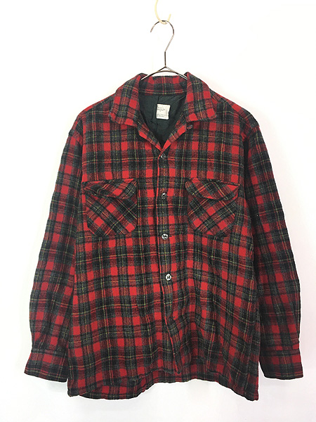 古着 60s 日本製 Penney's Towncraft レッド チェック 開襟 ウール
