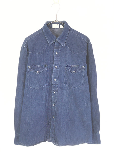 古着 80s Lee 白タグ ブルー デニム ウエスタン シャツ 16 1/2位