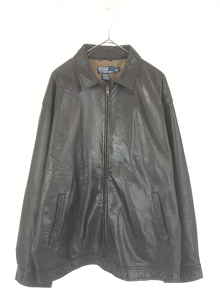 古着 90s Polo Ralph Lauren ワンポイント 本革 ダークブラウン ラム