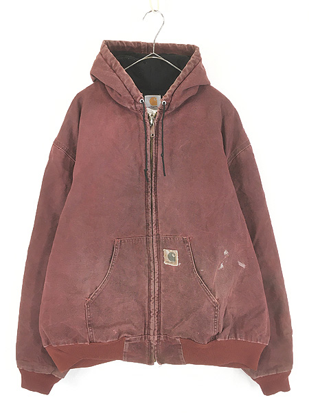 古着 00s USA製 Carhartt フェード ボルドー ダック 防寒 パデット